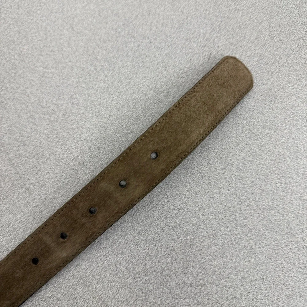 Cole Haan Belt Mens Size 38 Brown Suede Leather Silver Tone Buckle